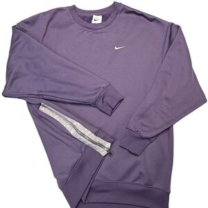 Nike Therma-FIT Sweatshirt Men Large Purple Side Zip Crewneck Pullover Logo Tape